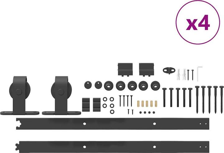 Produktbild VidaXL Schiebetürbeschlag-Set 152,5 cm Stahl Schwarz Schiebetürbeschlag Satz