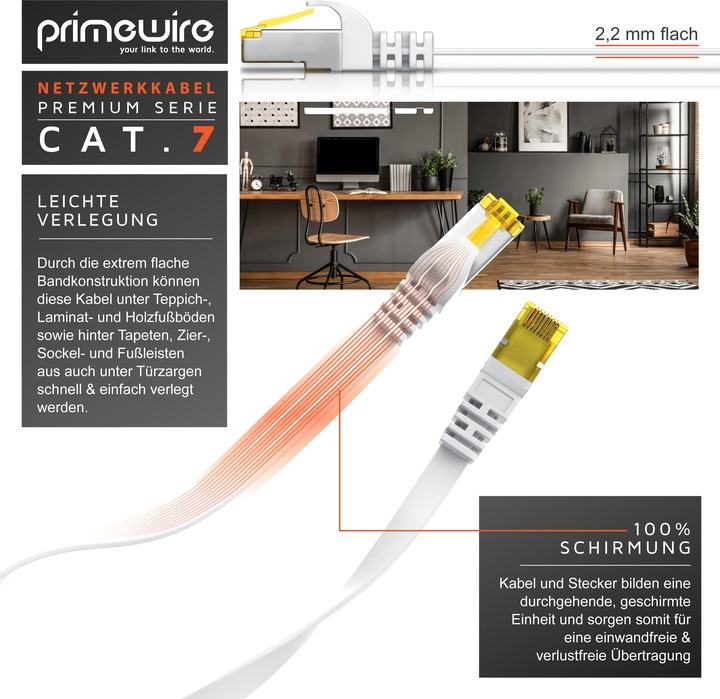 Produktbild Primewire CAT.7 Netzwerkkabel flach - Ethernet Gigabit Lan Kabel RJ45 - Patchkabel - komp. CAT.5 CAT.6 CAT.8 (U/FTP, CAT7, 0.25 m)