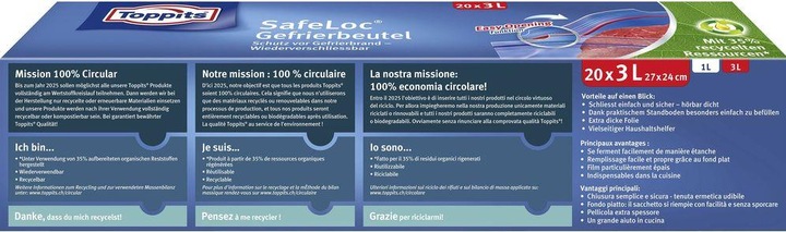Produktbild Toppits Doppelverschluss Gefrierbeutel 20 x 3L (20 x)