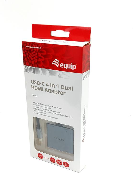 Produktbild equip USB-C 4 in 1 Dual HDMI Adapter (USB-C, 3 Ports)