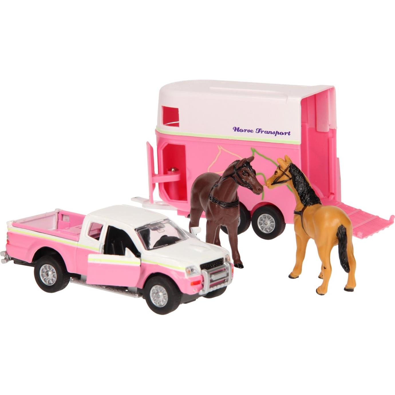 NoName Druckgussauto mit Pferdeanhänger Pink