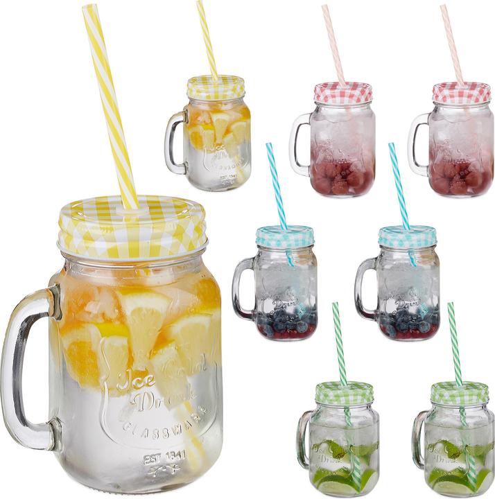 Produktbild Relaxdays Trinkglas mit Strohhalm (0.40 l, 8 x)