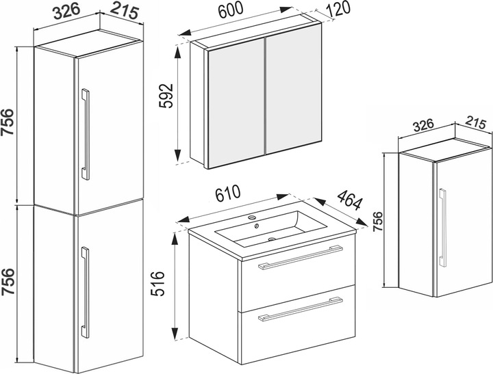 Immagine prodotto VCM Lavabo 5 pezzi Lavabo Badinos 2 cassetti Armadio a specchio