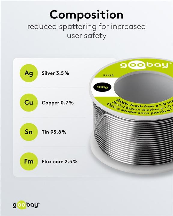 Immagine prodotto Goobay Saldatura professionale senza piombo, ø 1,0 mm, 100 g (Saldatura)