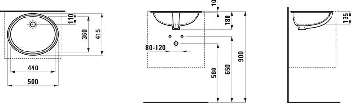 Actual product image Laufen Savoy built-in washbasin, installation from below, without tap hole, with overflow, polished (360 mm, 440 mm)