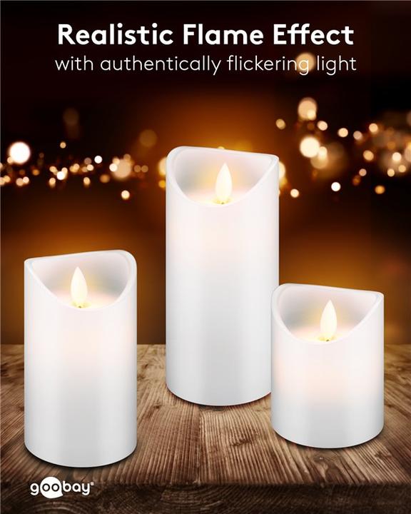 Productafbeelding Goobay LED Echte Wax Kaarsen Set van 3 Wit met Timer Functie (3 x)