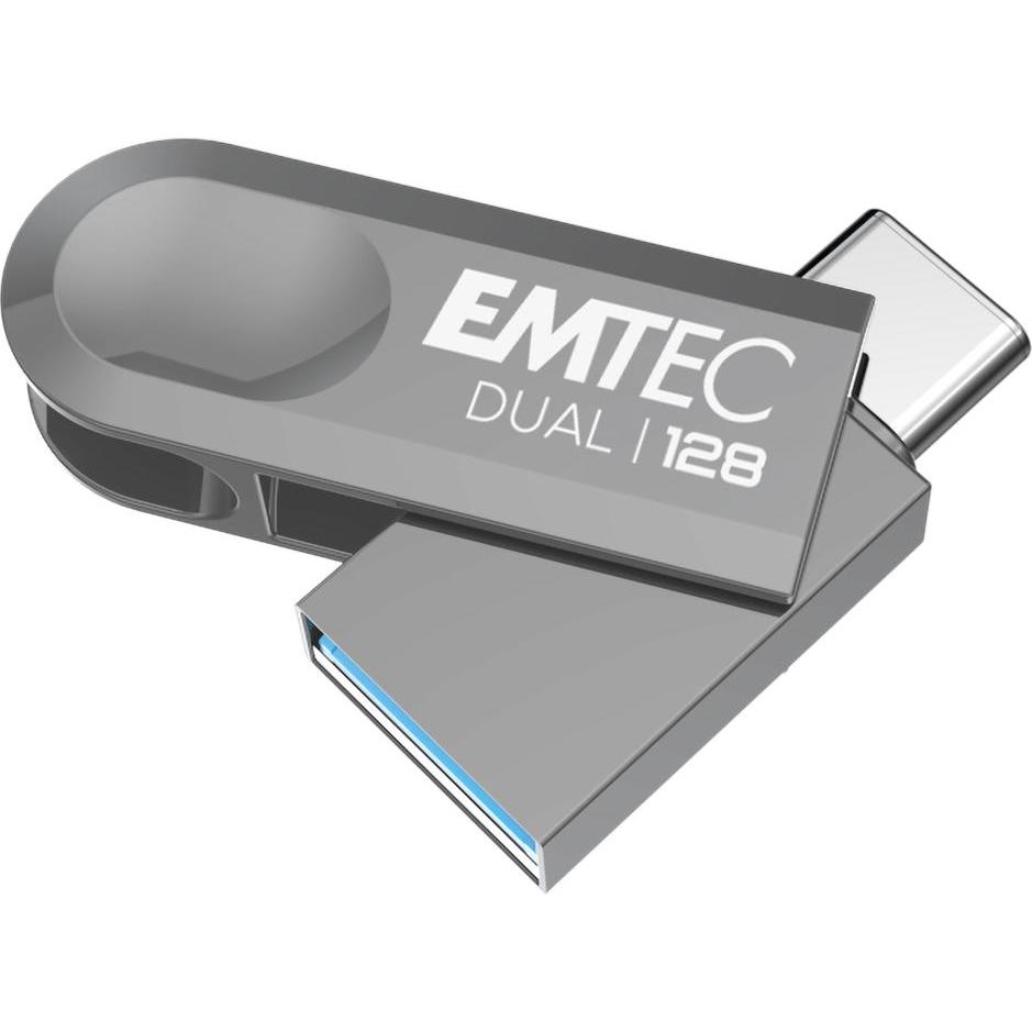 Emtec USB3.2 Type-C Dual D280 128GB (128 GB, USB-A, USB-C), USB Stick, Grau