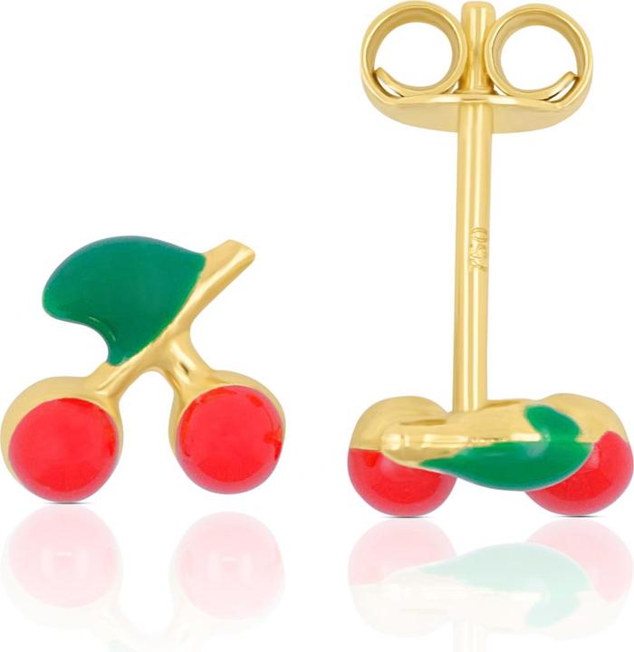 Immagine prodotto Muau Orecchini con ciliegie in oro giallo 750 rosso/verde 7mm (Oro bianco, Oro rosso o argento, Giallo oro)