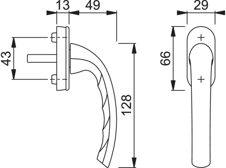 Actual product image Hoppe Window handle Tôkyô 0710/U26 Square dimension 7mm Pin 32mm prot. F9 aluminium steel turn/tilt (Door handle)