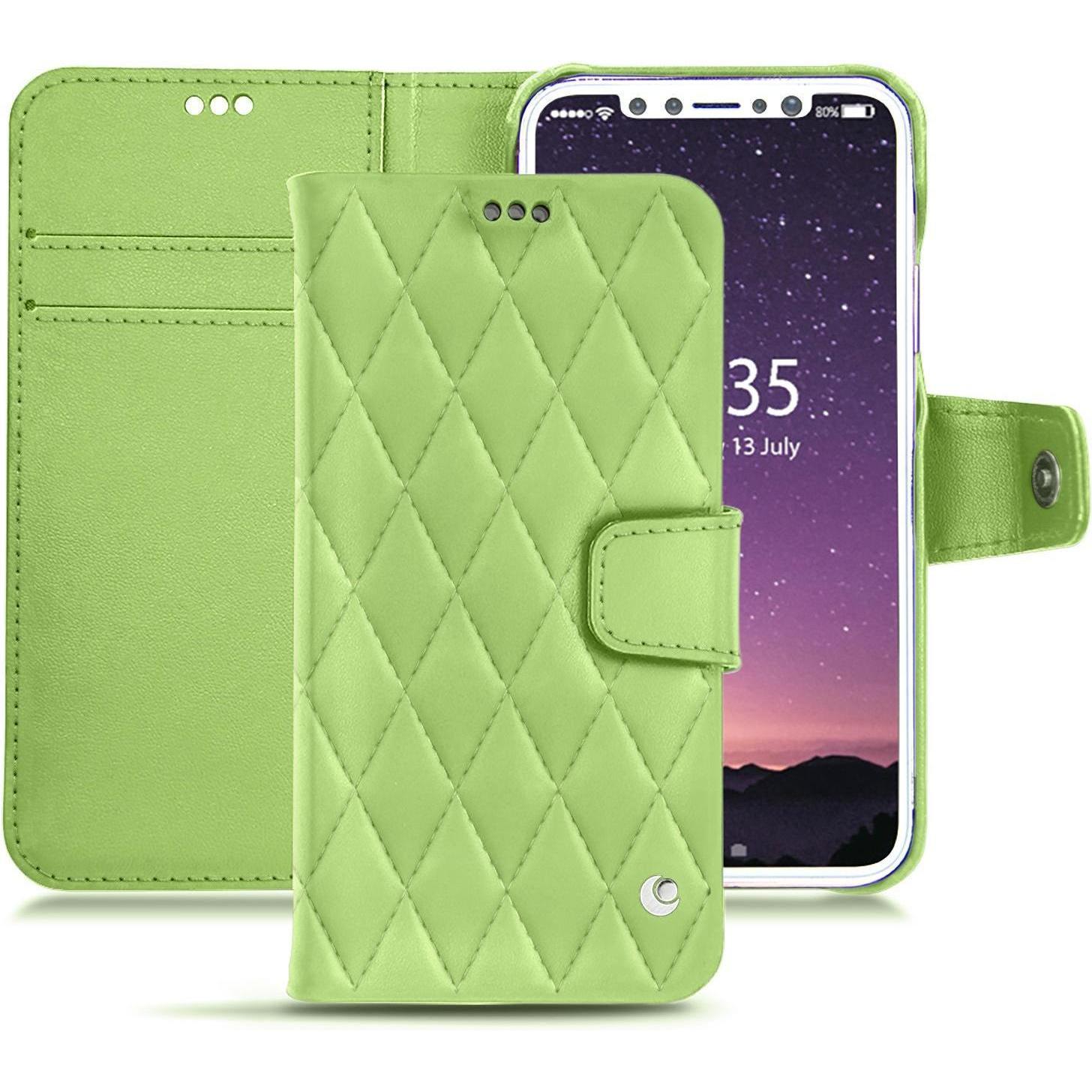 Noreve Lederschutzhülle Wallet (Apple iPhone XS), Smartphone Hülle, Grün