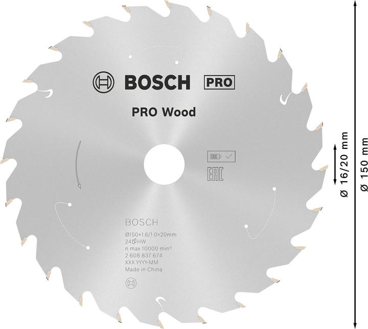 Actual product image Bosch Professional Zubehör PRO Wood cordless circular saw blade, 150 x 1.6 x 20 mm