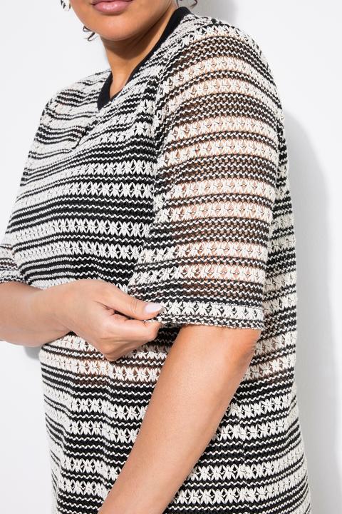 Image du produit Ulla Popken T-shirt col rond et manches courtes, maille motif à rayures (58)