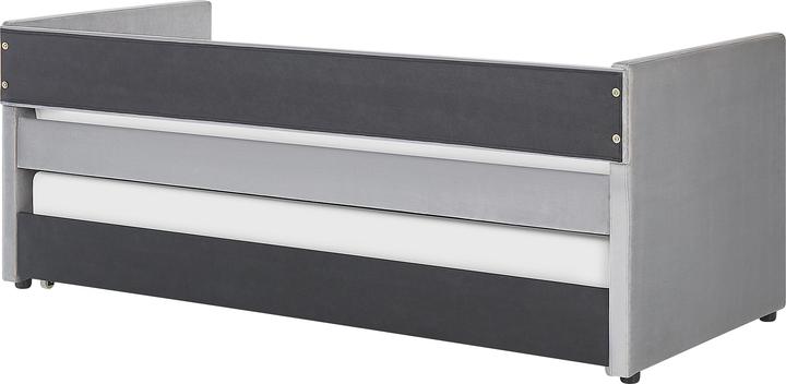 Actual product image Beliani Daybed extendable velvet fabric light grey slatted frame 90 x 200 cm TROYES (90 x 200 cm)