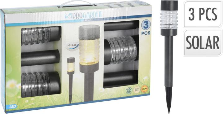 Produktbild ProGarden LED-Solarleuchte mit Edelstahl, Wegeleuchten, 3er Set (5 lm)