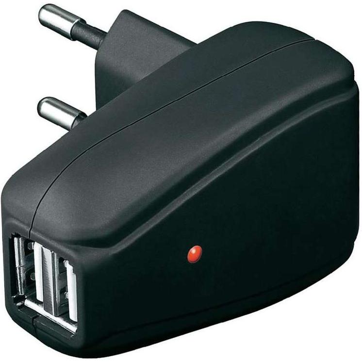 Goobay USB Lade-Adapter 230V -> 2xUSB (2A), Auto Adapter, Schwarz
