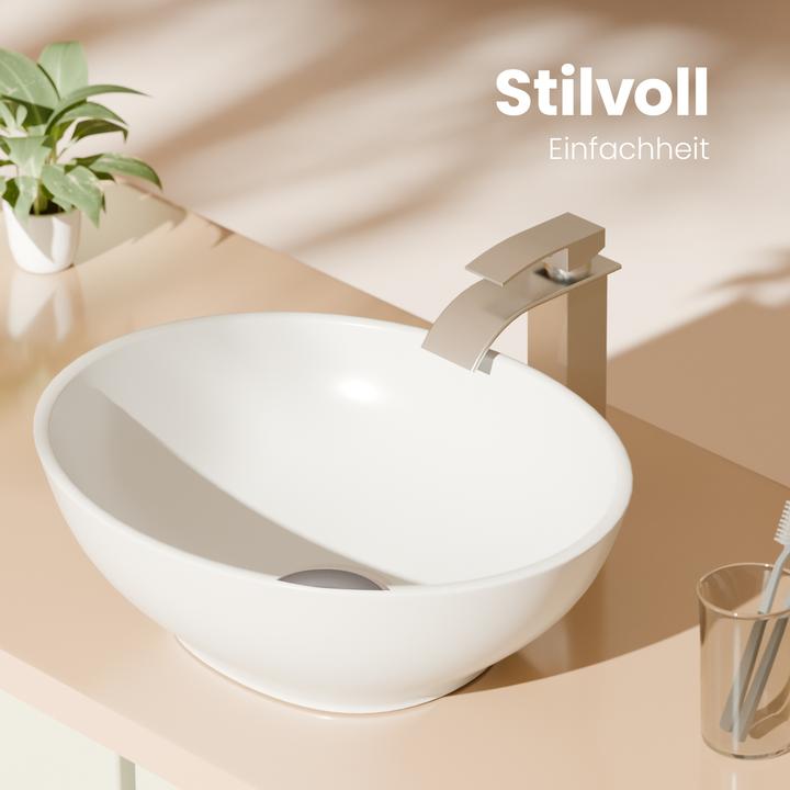 Produktbild Emke Aufsatzwaschbecken Ovales Waschbecken Keramik Waschbecken Waschtisch Weiss Glänzend 415x 335 x 1 (335 mm, 415 mm)