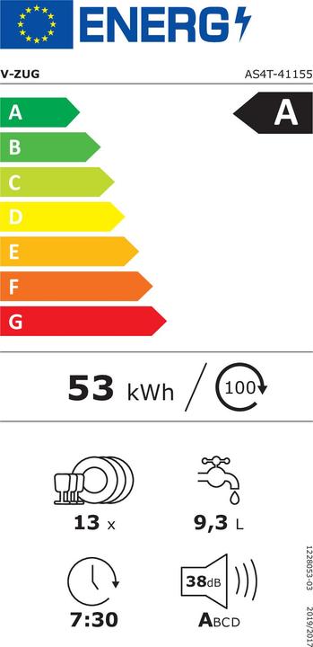 Energie-Label V-Zug Einbaugeschirrspüler Adora V4000 VGBC Vollintegriert