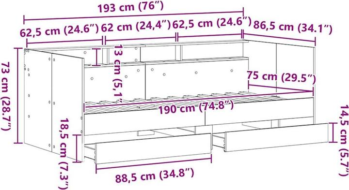 Image du produit vidaXL Tagesbettrahmen (75 x 190 cm)