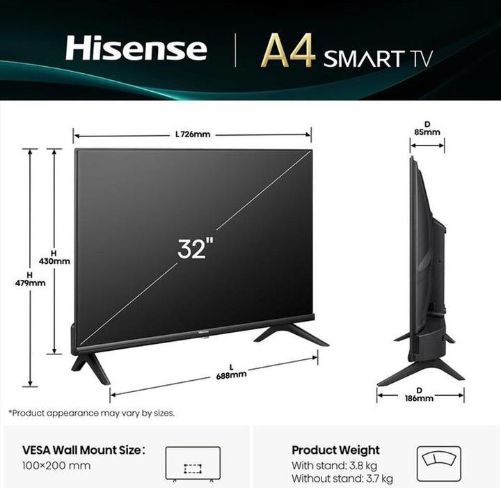 Image du produit Hisense Smart TVHD Ready, Schwarz, F (32", LED, HD ready)