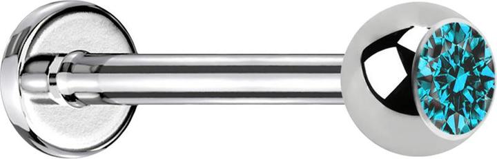 Produktbild Star Piercing Micro Threadless Labret silber mit Kugel Kristall aqua (Chirurgenstahl 316L)