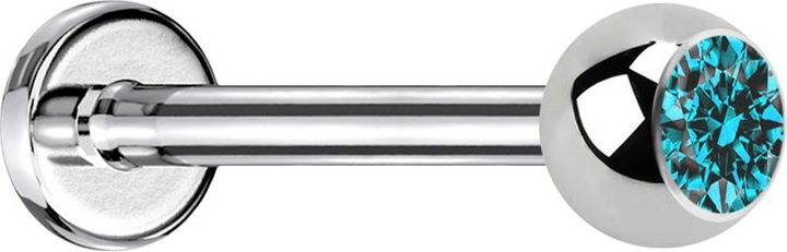 Image du produit Star Piercing Micro Threadless Labret argenté avec boule de cristal aqua (Acier chirurgical 316L)