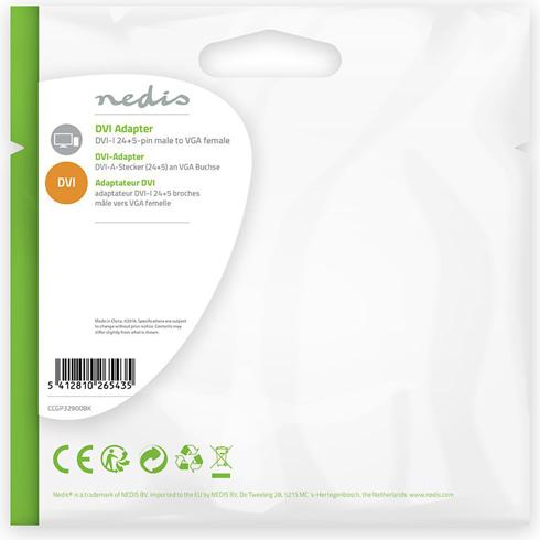 Produktbild Nedis Adapter DVI - VGA DVI-I M Stecker 24+5 Pin - VGA (DVI, 11 cm)