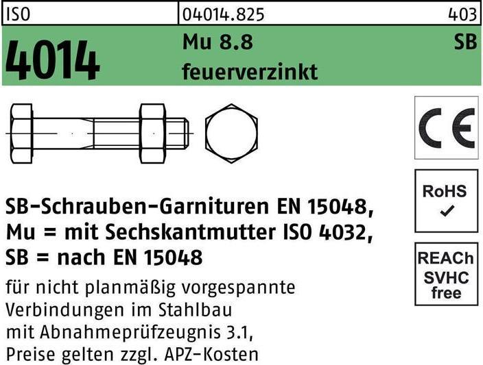 Actual product image Hexagon head bolt ISO 4014 w.shank/nut M 30 x 140 8.8 hot-dip galvanised (1 Screws per piece)