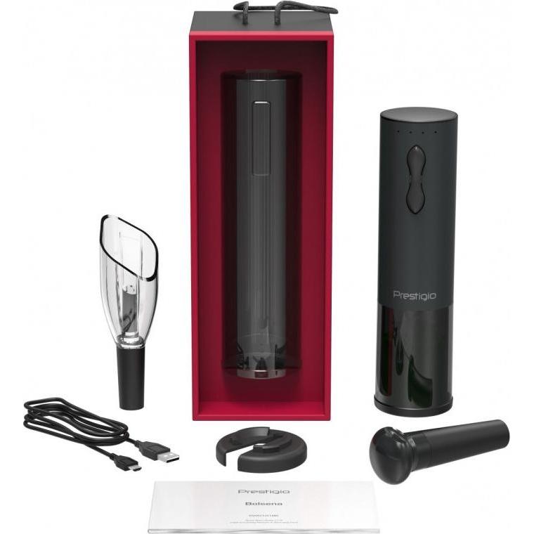 Prestigio Bolsena elektrisches Weinöffner-Set matt black retail, Flaschenöffner, Schwarz