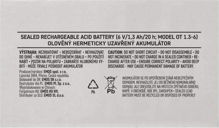 Nährwerte und Zutaten Emos Wartungsfreier Blei-Akku 6 V/1,3 Ah, faston 4,7 mm (1 Stk., Gerätespezifisch, 1300 mAh)