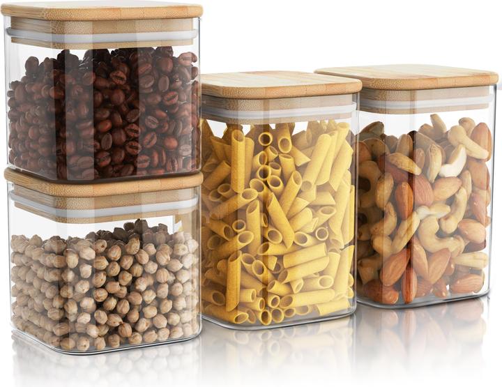 Produktbild Arendo Aufbewahrungsbecher, Glasbehälter 2x0,8L & 2x1,2L Borosilikatglas, Bambusdeckel luftdicht, BPA-frei (0.80 l)