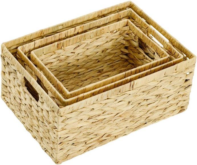 Produktbild Swisshandel24 3er-Set Aufbewahrungskorb, geflochtener Körbe aus Wasserhyazinthe Naturholz (3 x)