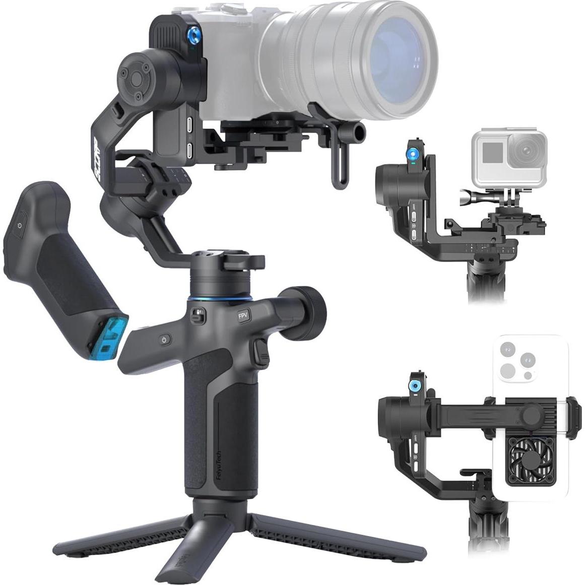 Feiyu SCORP-Mini3 Pro 3-Axis Handheld Gimbal for Camera (Actionkamera, Smartphone, Spiegelreflexkamera, Systemkamera, 2 kg) (Scorpmini3 Pro)