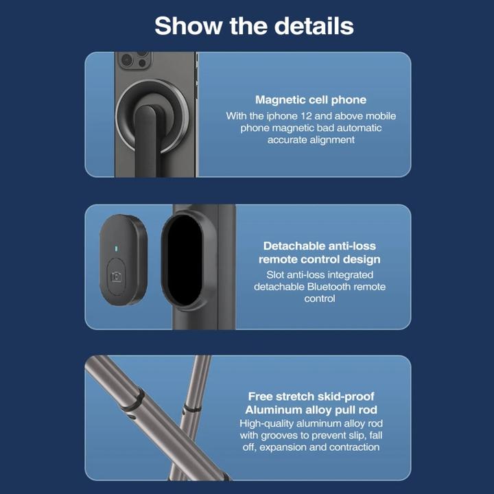 Image du produit Ueli Express Canne à selfie MagSafe avec trépied intégré et télécommande 61cm