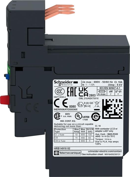 Actual product image Schneider Electric Motor protection relay, 1.6-2.5A, 1S+1Ö, LRD073