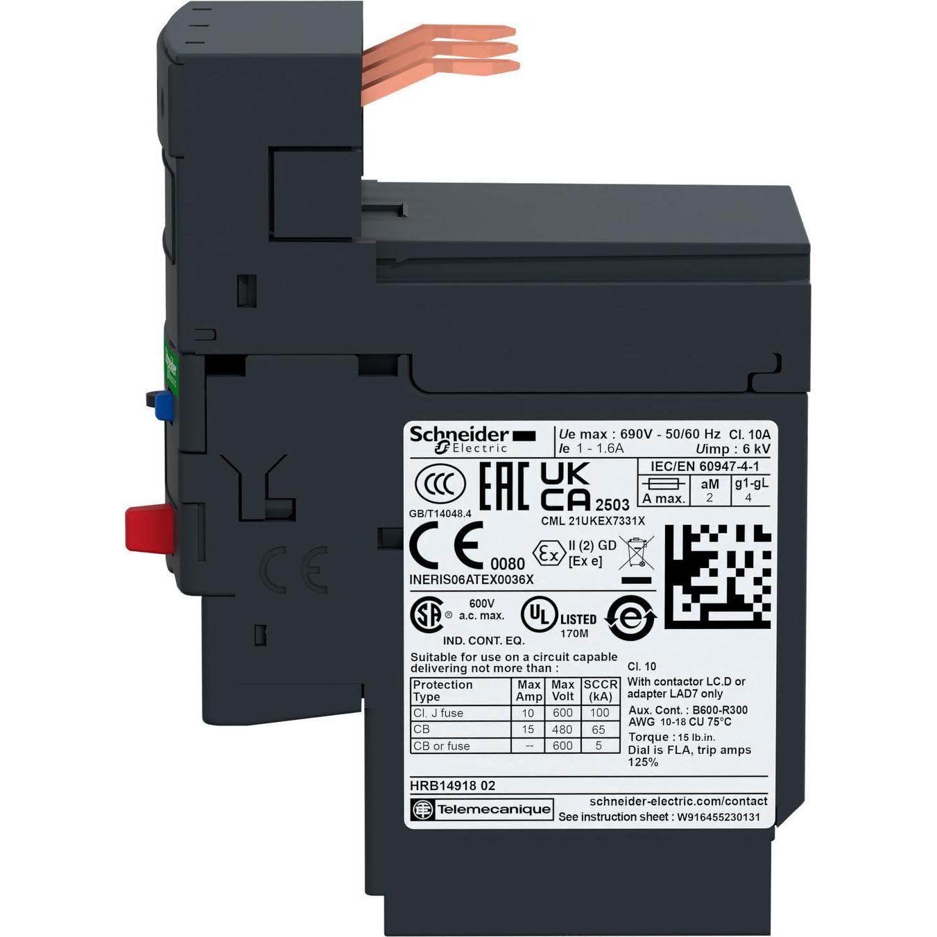 Schneider Electric Motorschutzrelais, 5,5-8A, 1S+1Ö, Klasse LRD123, Relais