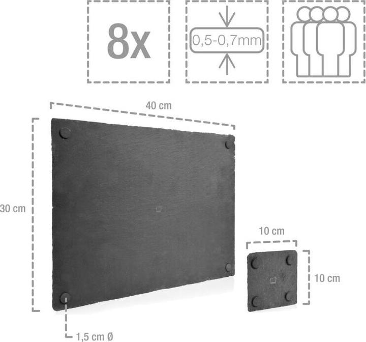 Image du produit Sänger Geschirr Set d'assiettes à dîner en ardoise, sous-verres modernes en ardoise pour 4 personnes (4 pcs, 40 x 30 cm)