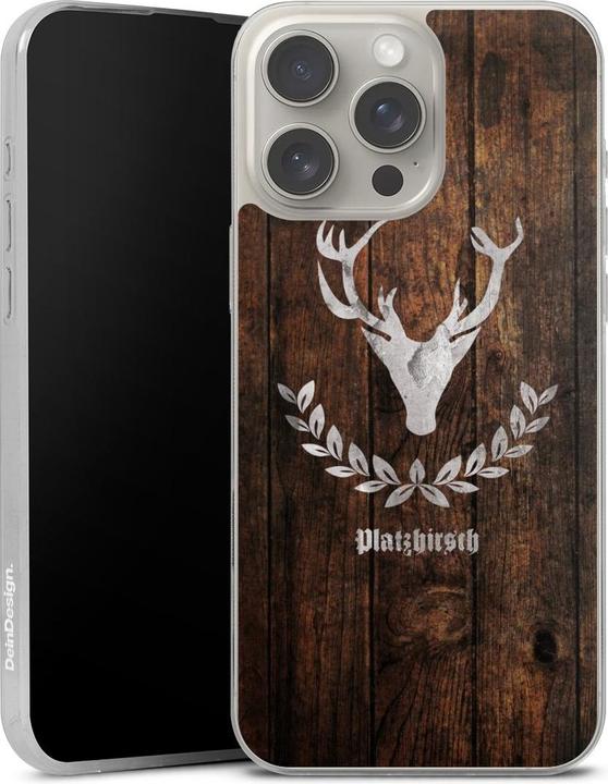 Produktbild DeinDesign Slim Case für Apple iPhone 16 Pro Max Silikon Hülle Ultra Dünn Handyhülle Hirsch Holz Holzoptik (Apple iPhone 16 Pro Max)