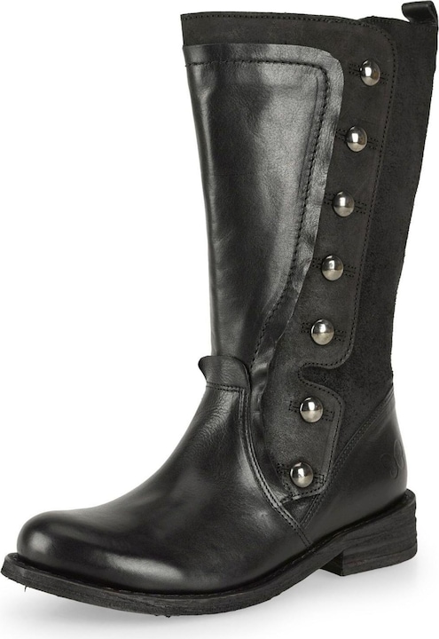 Felmini GREDO D896 Bikerstiefel aus einer Mischung aus Leder und Wildleder in Schwarz, mit Metallknöpfen und