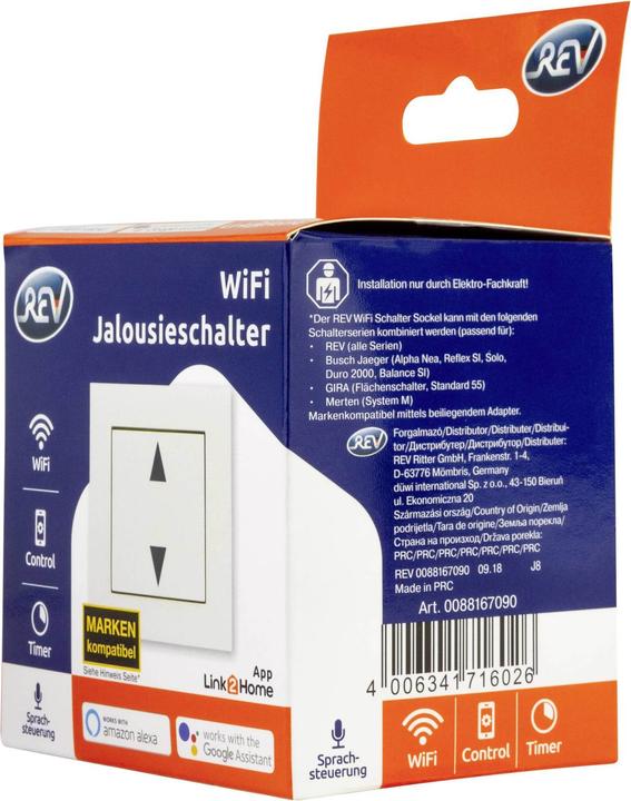 Actual product image REV Shutter switch complete with frame Link2Home