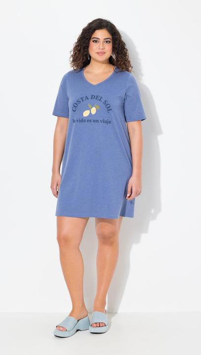 Produktbild Ulla Popken Jerseykleid, Zitronen, A-Linie, V-Ausschnitt, Halbarm (54)