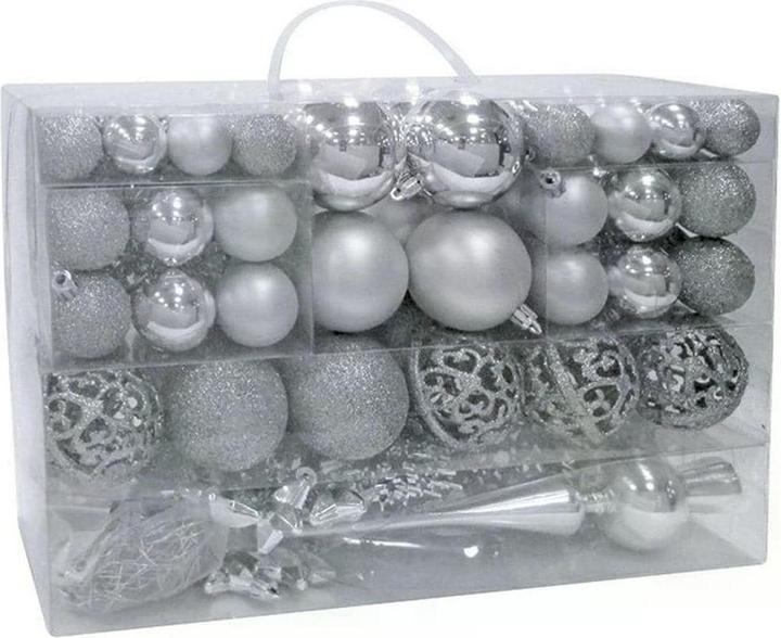 Produktbild G. Wurm Weihnachtskugel-Set aus Kunststoff Silber 111er Set, (B/H/T) 36x23x12cm Ø 3/4/6 cm (111 x)