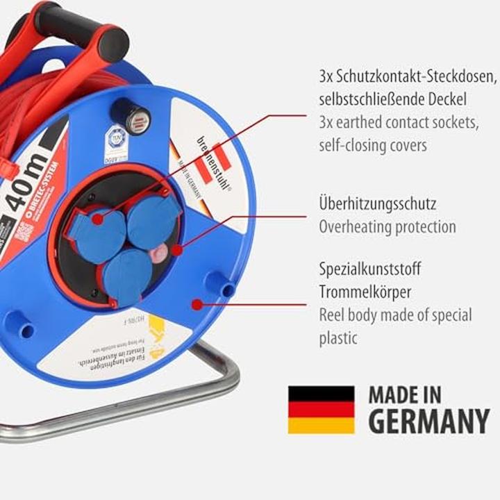 Actual product image Brennenstuhl Schuko IP44 anti twist cable reel 50m (40 m, 1.50 mm²)