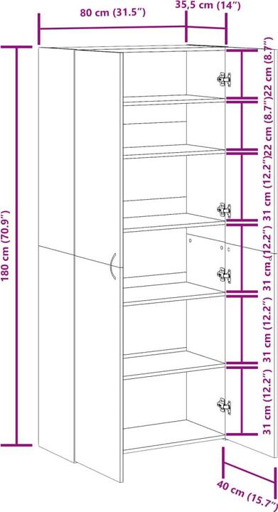 Produktbild vidaXL Schuhschrank -Optik (80 x 35.50 x 180 cm)