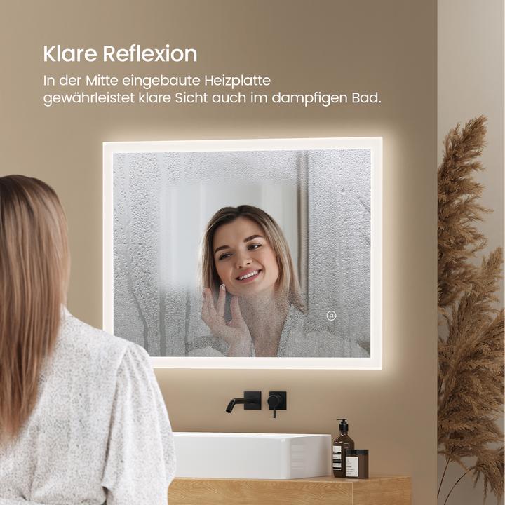 Actual product image Emke Bathroom Mirror With Lighting 80*60cm,Fog-Free, 3 Colour Temperatures (3000K-6500K)&Dimmable (80 x 60 cm)
