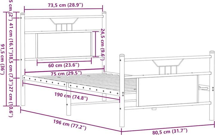 Image du produit vidaXL Bettgestell (75 x 190 cm)