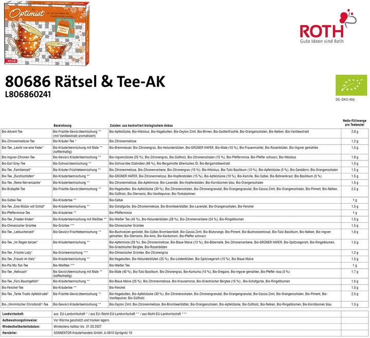 Actual product image Roth Puzzles & organic tea