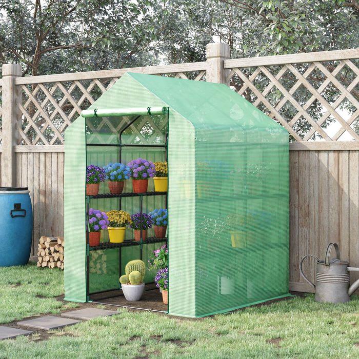 Actual product image Swisshandel24 Film greenhouse with 8 shelf levels with door Green steel PE plastic