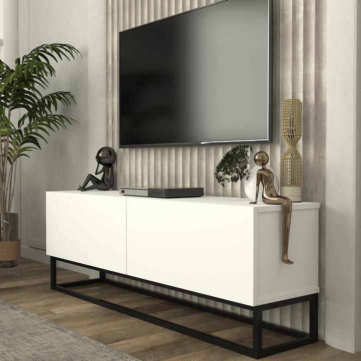 Produktbild En.Casa TV-Lowboard Nolven langes Gestell 135x32x47 cm Weiss (135 x 31.50 x 46.50 cm)