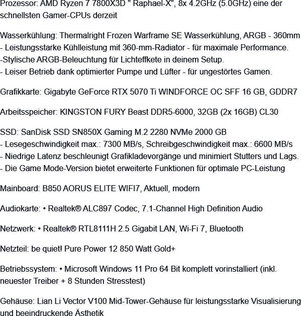 Produktbild schneller-PC Gaming PC RTX 5070 Ti (2000 GB, 32 GB, AMD Ryzen 7 7800X3D, GeForce RTX 5070 Ti)