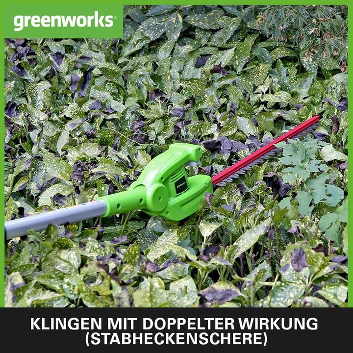 Actual product image Greenworks G24PSHK2 2-in-1 battery hedge trimmer incl. battery 2Ah and charger (Cordless hedgecutters)